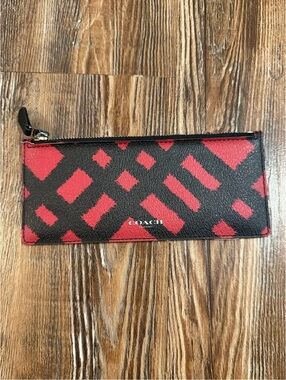 Coach Zip Card Case in Red and Black / city coach